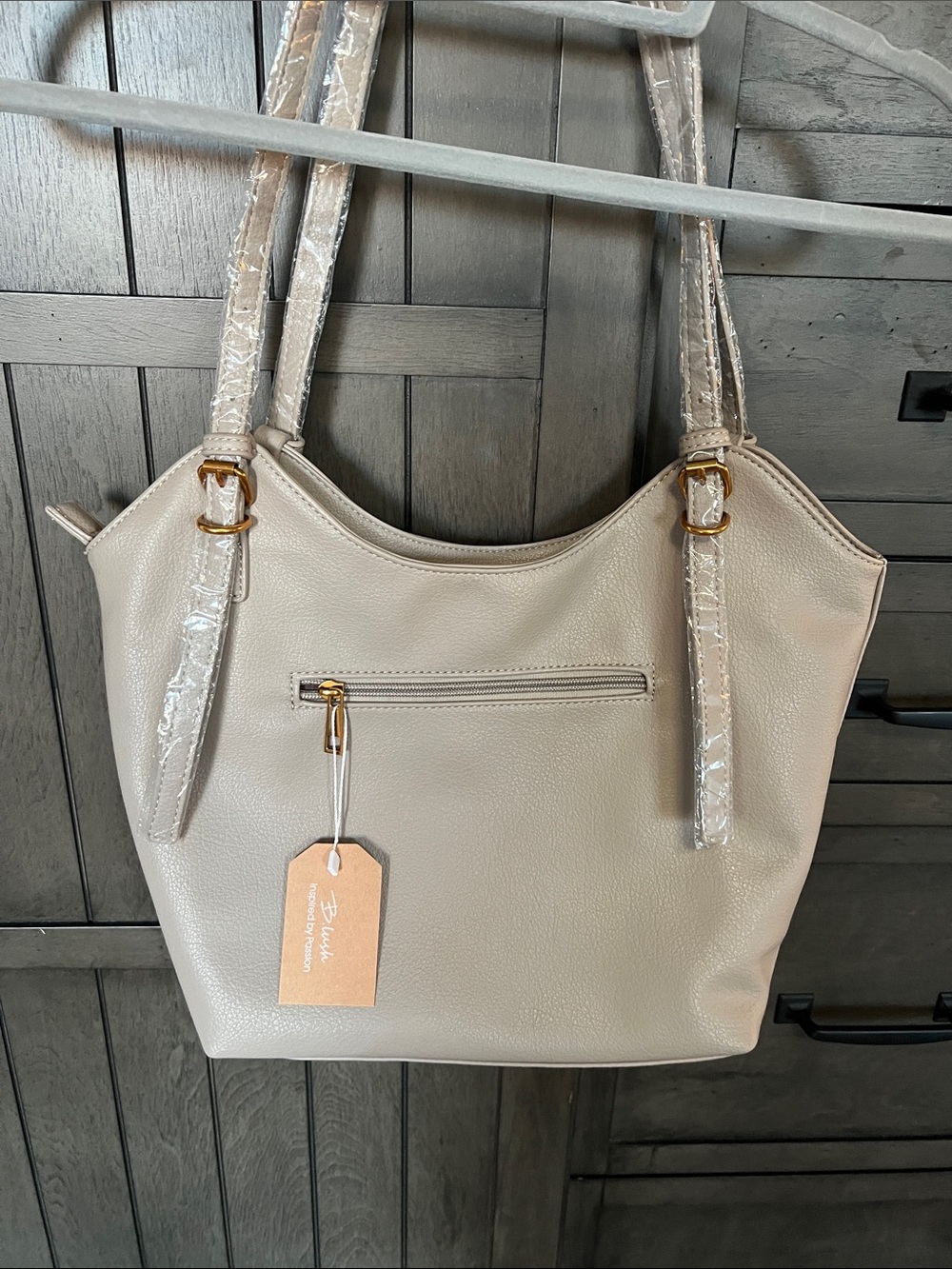 Women's Beige Blush Bag with Gold Hardware